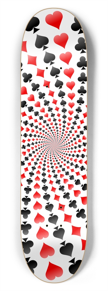 Poker Card Suits Spiral: 7-3/4 Skateboard  Deck 