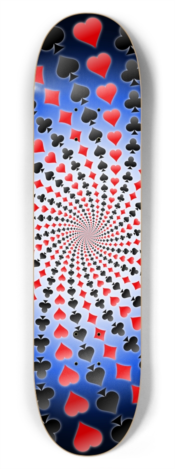 Poker Card Suits Spiral: 7-3/4 Skateboard  Deck 