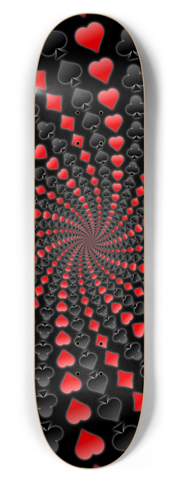 Poker Card Suits Spiral: 7-3/4 Skateboard  Deck 