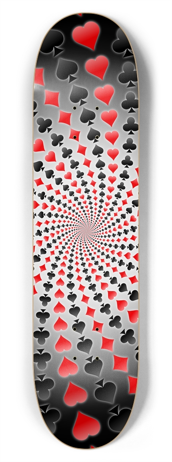 Poker Card Suits Vortex: 7-3/4 Skateboard  Deck 