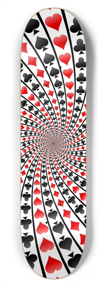 Poker Card Suits Spiral: 7-3/4 Skateboard  Deck 