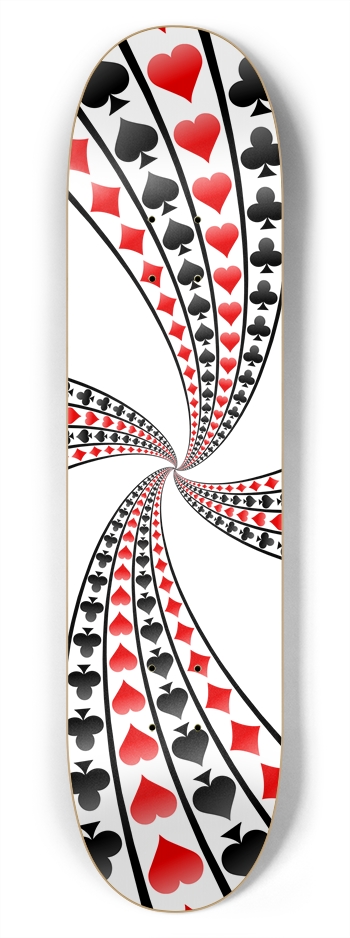 Poker Card Suits Vortex: 7-3/4 Skateboard  Deck 