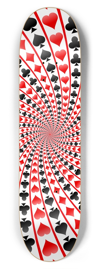 Poker Card Suits Vortex: 7-3/4 Skateboard  Deck 