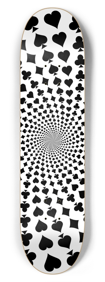 Poker Card Suits Spiral: 7-3/4 Skateboard  Deck 