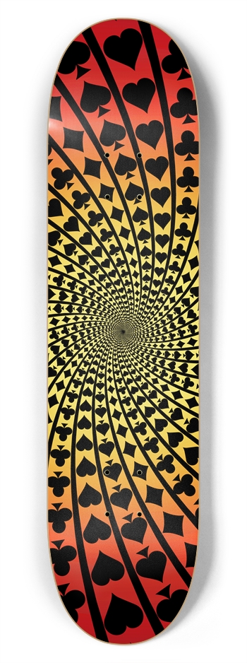 Poker Card Suits Spiral: 7-3/4 Skateboard  Deck 