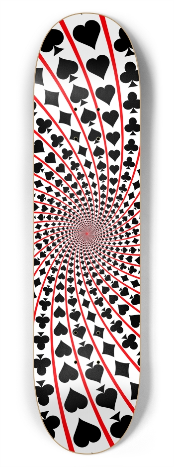 Poker Card Suits Spiral: 7-3/4 Skateboard  Deck 