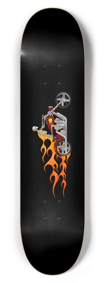 Skeleton Biker & Flames: 7-3/4 Skateboard  Deck 
