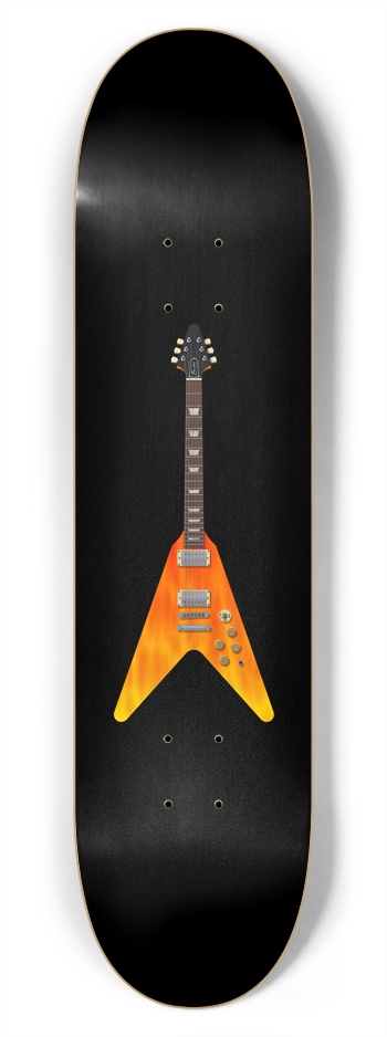 Guitar with Fire Graphics: 7-3/4 Skateboard  Deck 