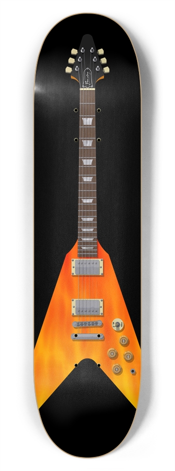 Guitar with Fire Graphics: 7-3/4 Skateboard  Deck 