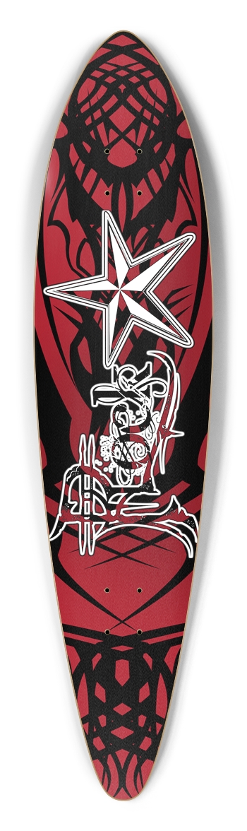 Rock Star Red Tribal Pintail Longboard Deck