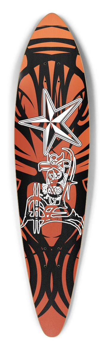 Rock Star Orange Tribal Pintail Longboard