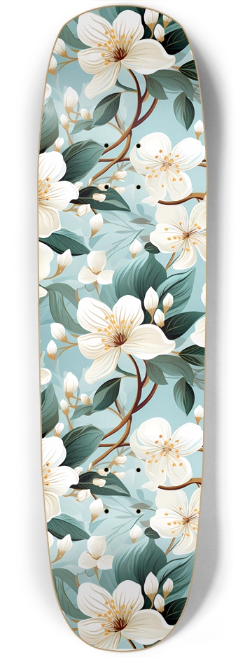 White Plumeria Retro Style Skateboard