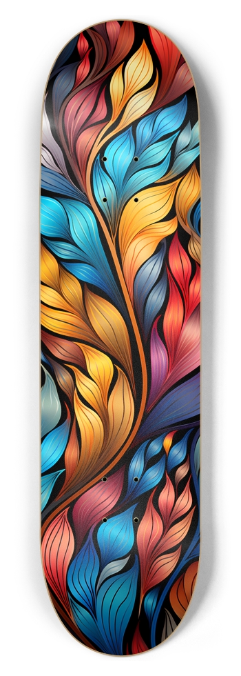 Rainbow Leaf Pattern Skateboard