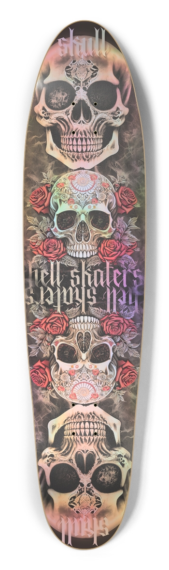 Skull Art Hell Skaters Red Roses Longboard