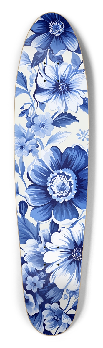 Blue and White Floral Pattern Longboard