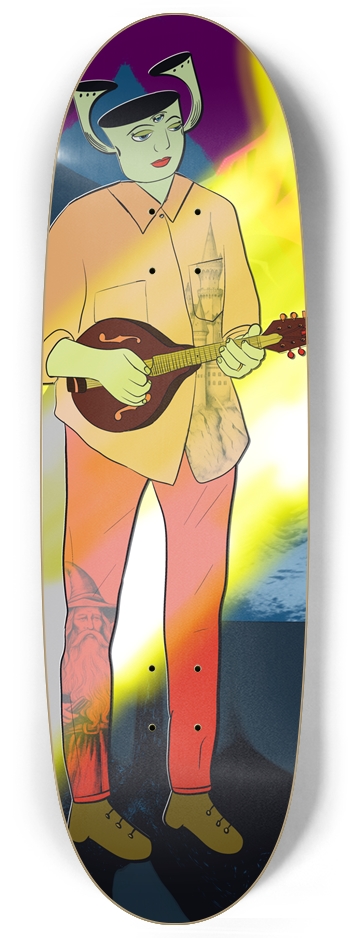 Whimsical Mandolin Player Custom Skateboard Egg Shape