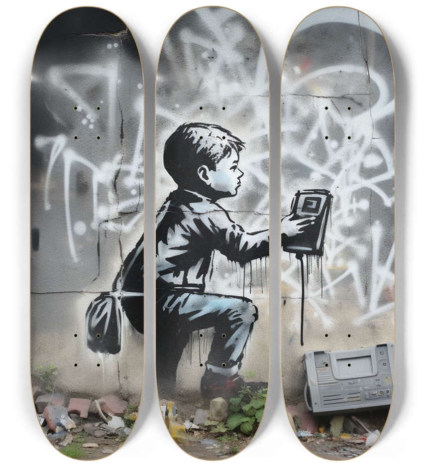 Banksy style "Answer the Phone" Skateboard 3 Deck Wall Series