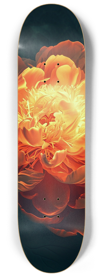 Glow in the dark Red Peony flower Skateboard #2