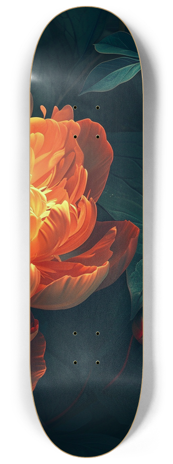 Glow in the dark Red Peony flower Skateboard #3