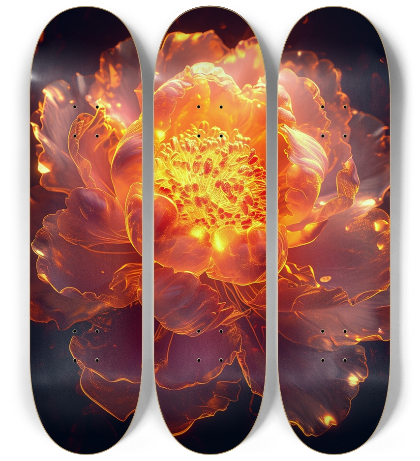 Glow in the Dark 3 decks fire Peony Skateboard 3 Deck Wall Series