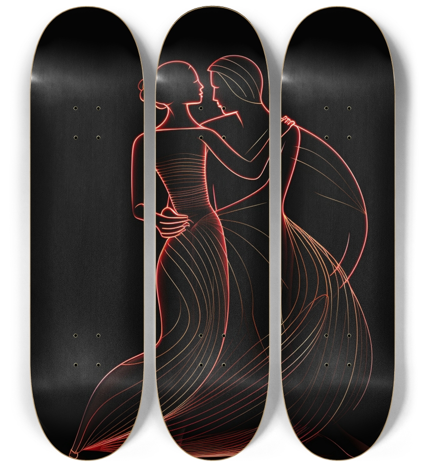 glow in the dark line drawing dancer Skateboard 3 Deck Wall Series