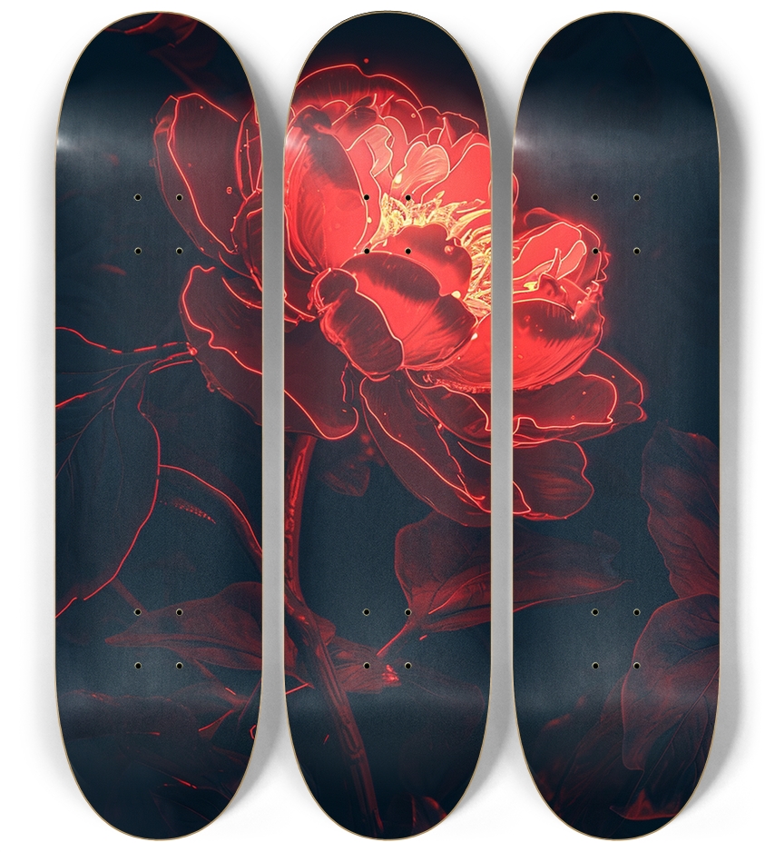 Red Peony Skateboard Series 3 Deck Wall Series