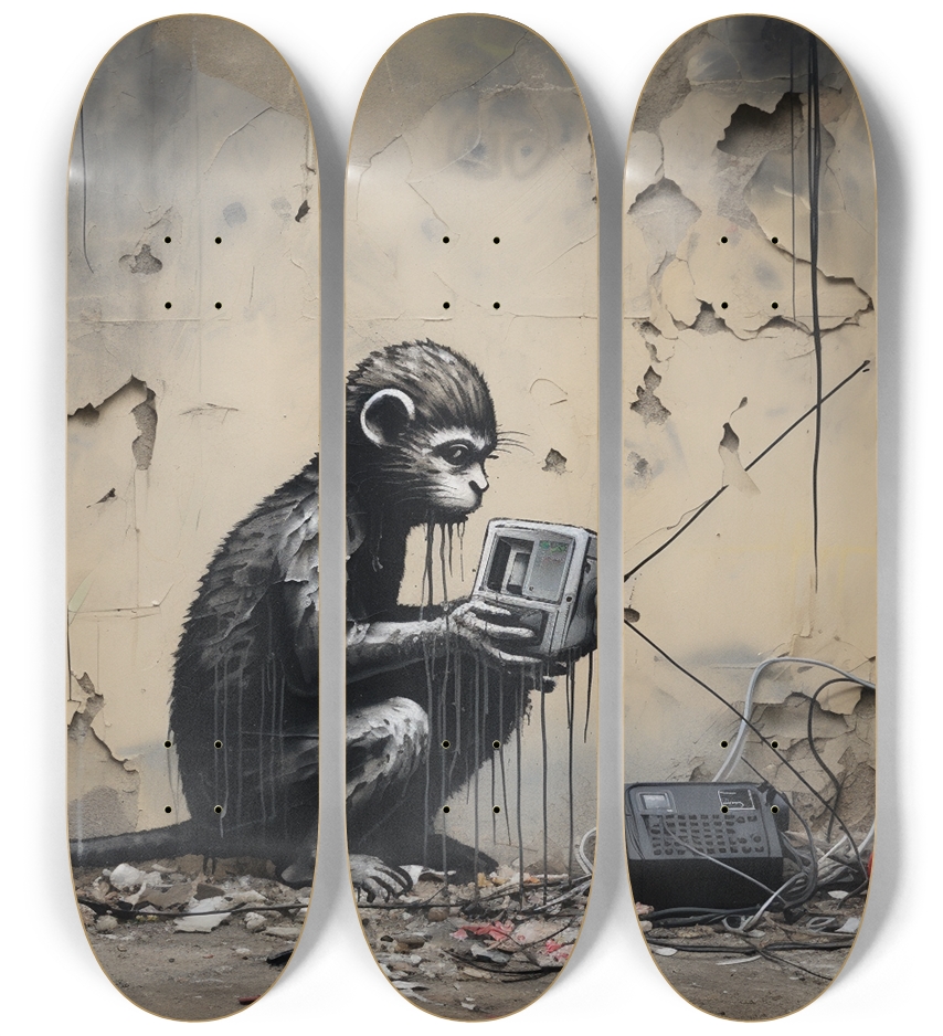 Banksy style "Whats on TV" Skateboard 3 Deck Wall Series