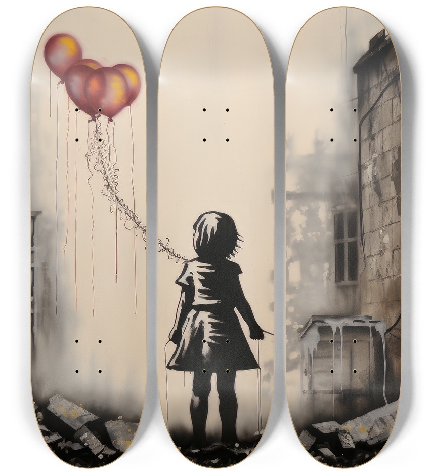Girl with balloons "banksy style" Skateboard