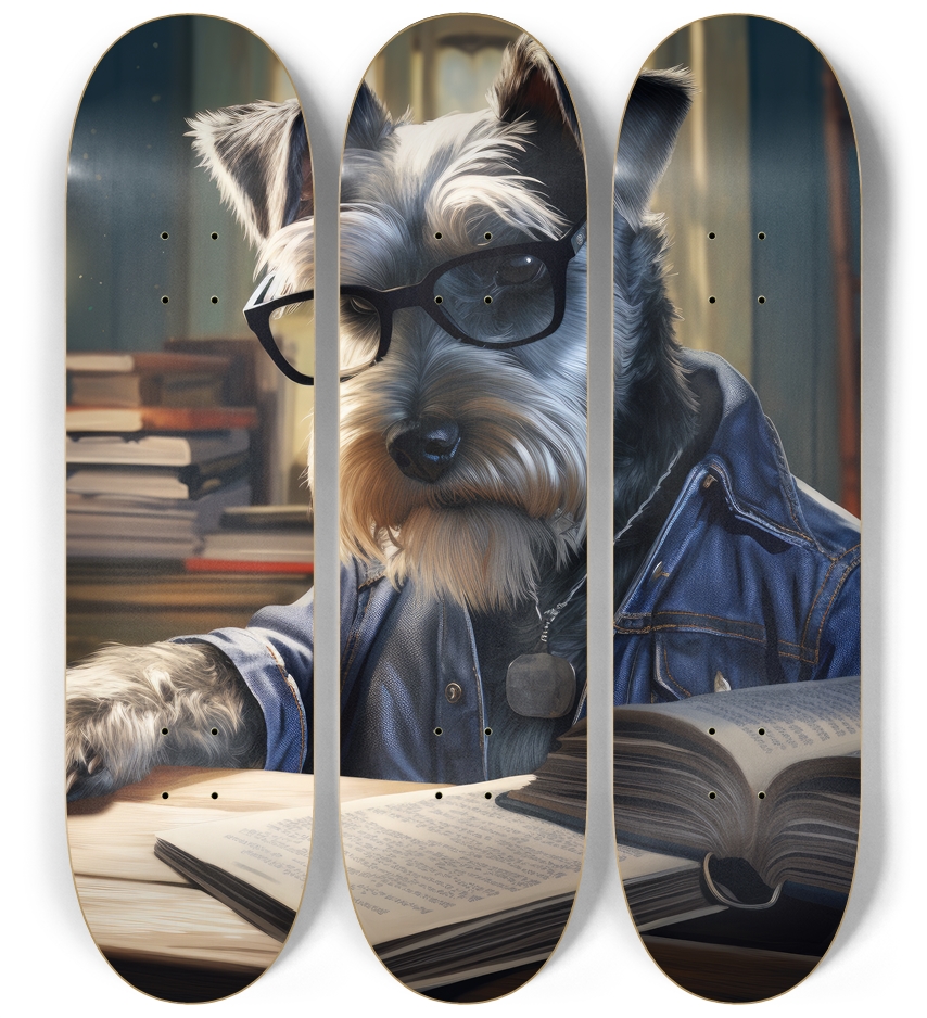 Schnauzer Reading Skateboard Series 3 Deck Wall Series