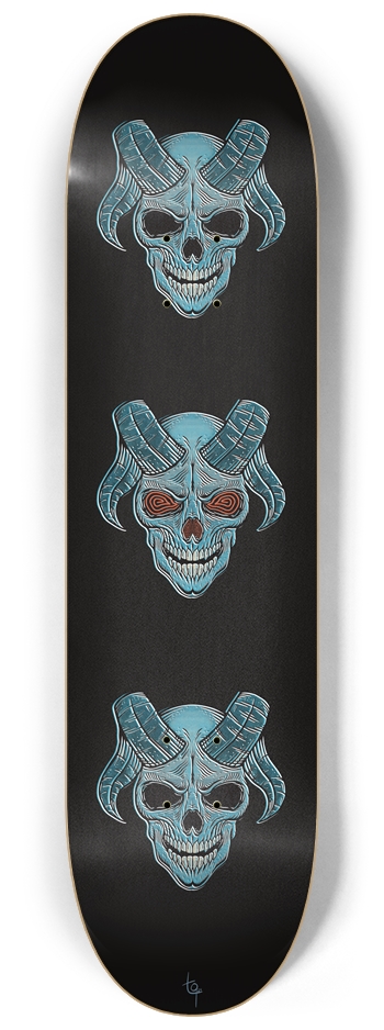 Three Horned Skulls Custom Skateboard