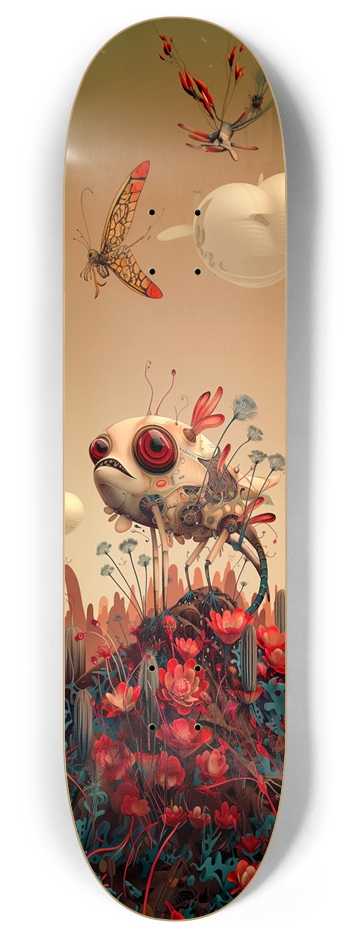 Robot Fish Flowers Custom Skateboard