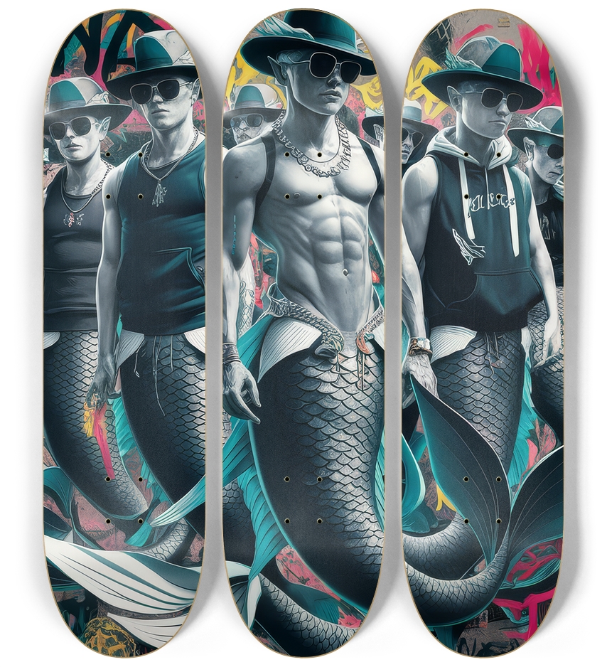 3 Skateboard Series Art - Macho Mermen