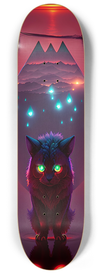 Cat With Glowing Eyes - Custom Skateboard
