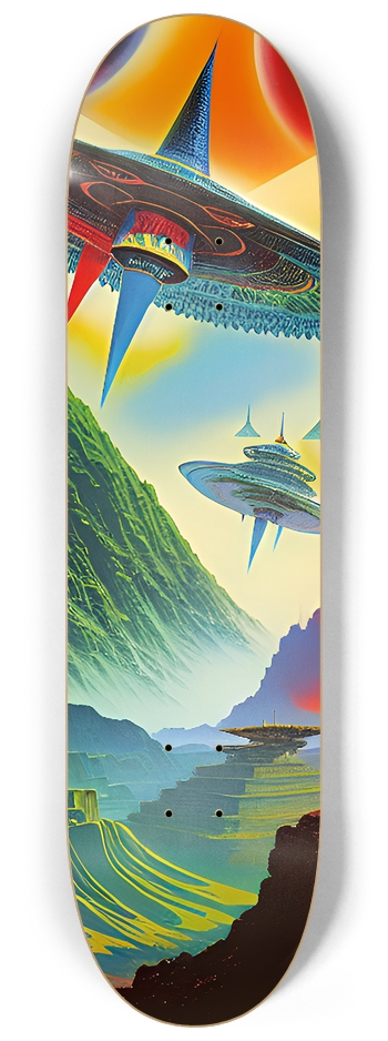 Spaceships on an Alien Planet - Custom Skateboard