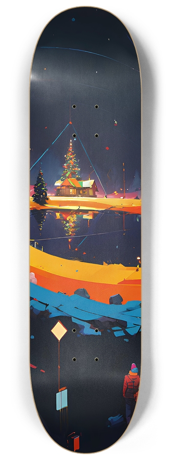 Christmas House at Night - Custom Skateboard