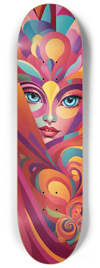 Girl with Psychedelic Swirls - Custom Skateboard