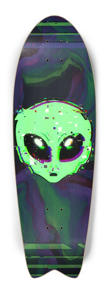 Glitchy glow Alien Skateboard