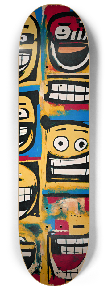 Basquiat Warhol-Inspired Smiley Face Diptych Sk #2 8-1/4 Skateboard Deck