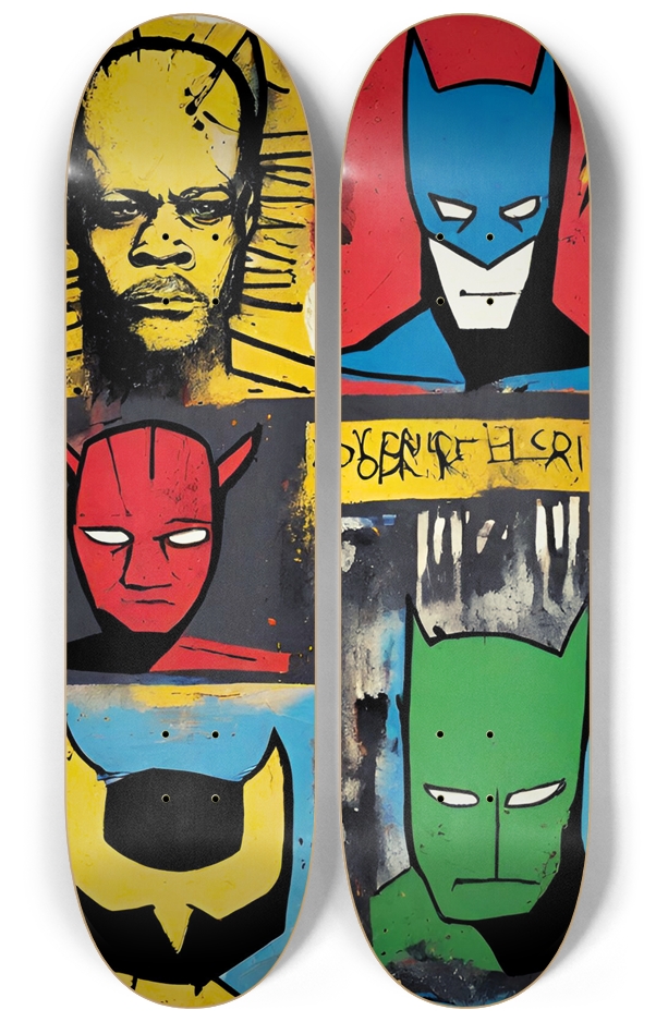 Basquiat-Inspired Superhero Mask Diptych Skateboar