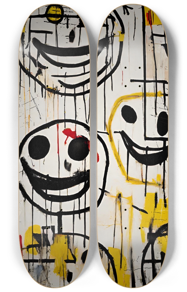 Basquiat-Inspired Smiley Face Skateboard Wall Art 