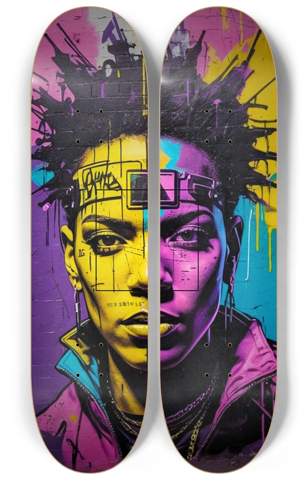 Basquiat-Inspired Graffiti Skateboard Wall Art | B