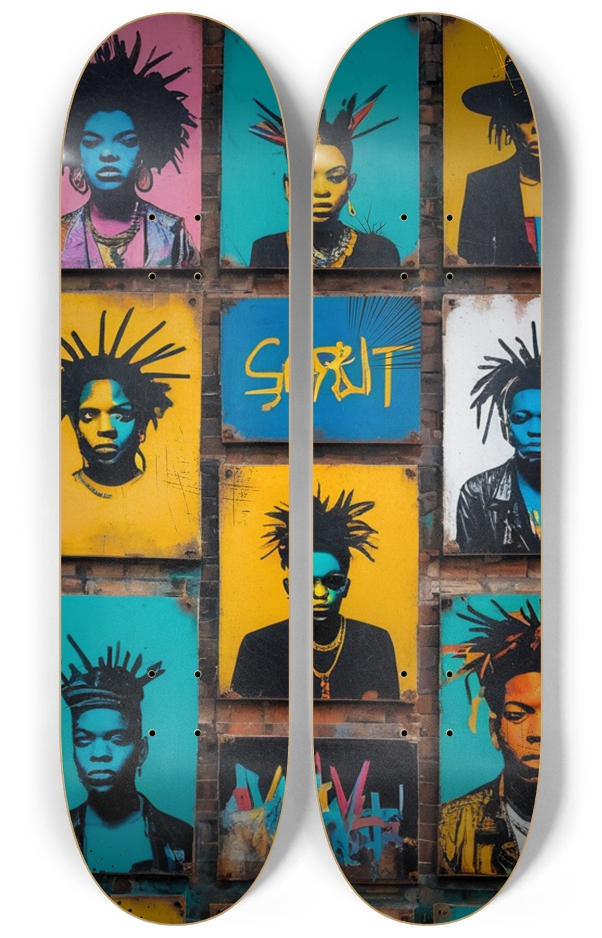 Basquiat-Inspired Street Portraits Skateboard Wall
