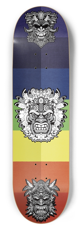 Tribal Mask Skateboard Deck Rainbow Chakra Design