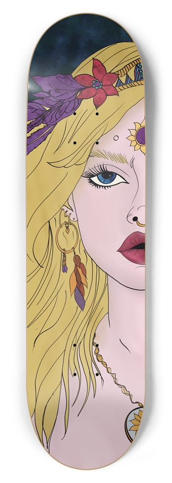 Hippie Girl Portrait Skateboard - Floral Art Deck