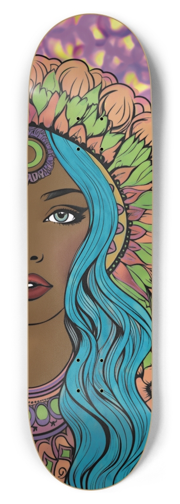 Serene Blue-Haired Woman with Floral Headdress