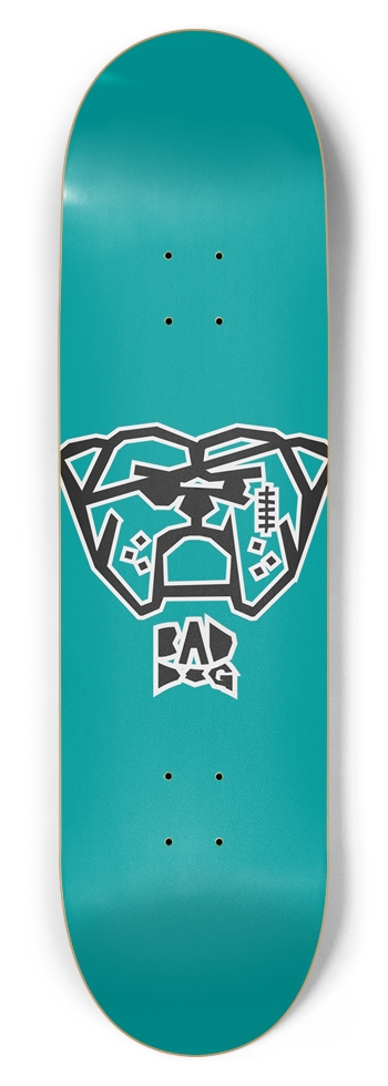 Bad Dog with white outline on teal