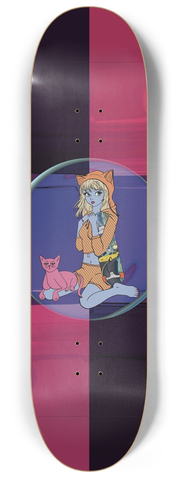 Neko Girl w/ her cat & board Pink & Purple Design