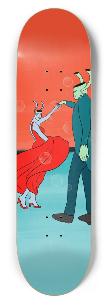 Dancing Duo - Vibrant Red and Blue Skateboard Deck