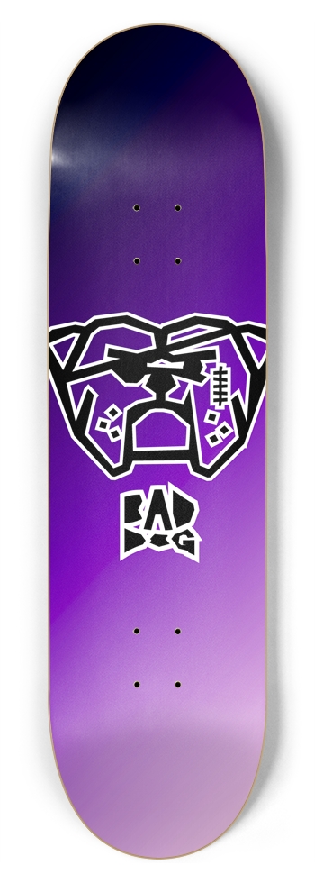 Bad Dog logo white outline on purple gradient