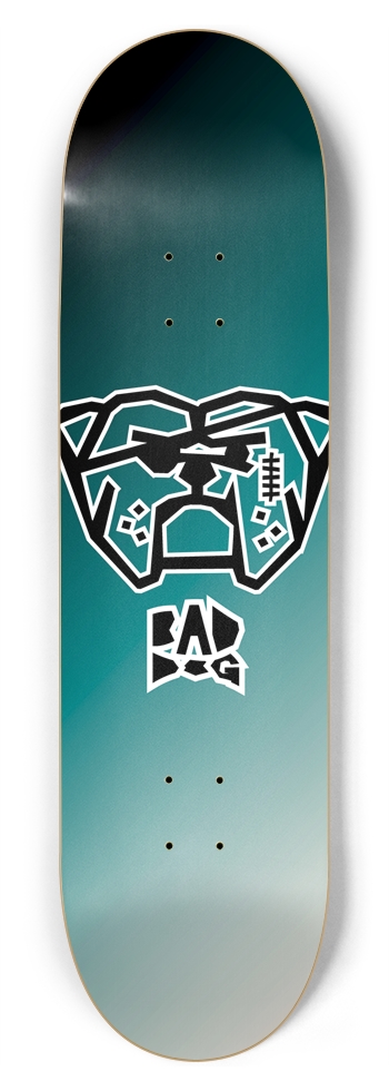 Bad Dog logo white outline on green-blue gradient